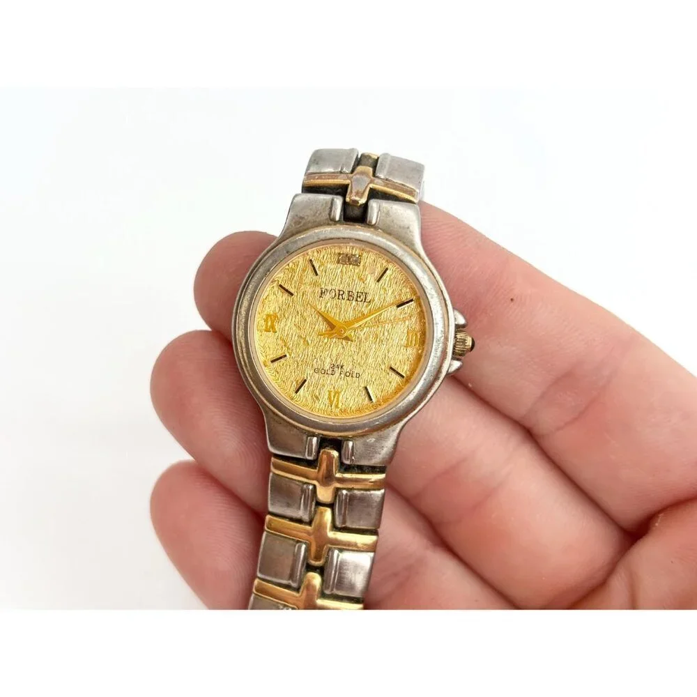 Forbel 24k Gold Foil Dual Dual Toned Vintage Wristwatch - 26mm - WORKS!